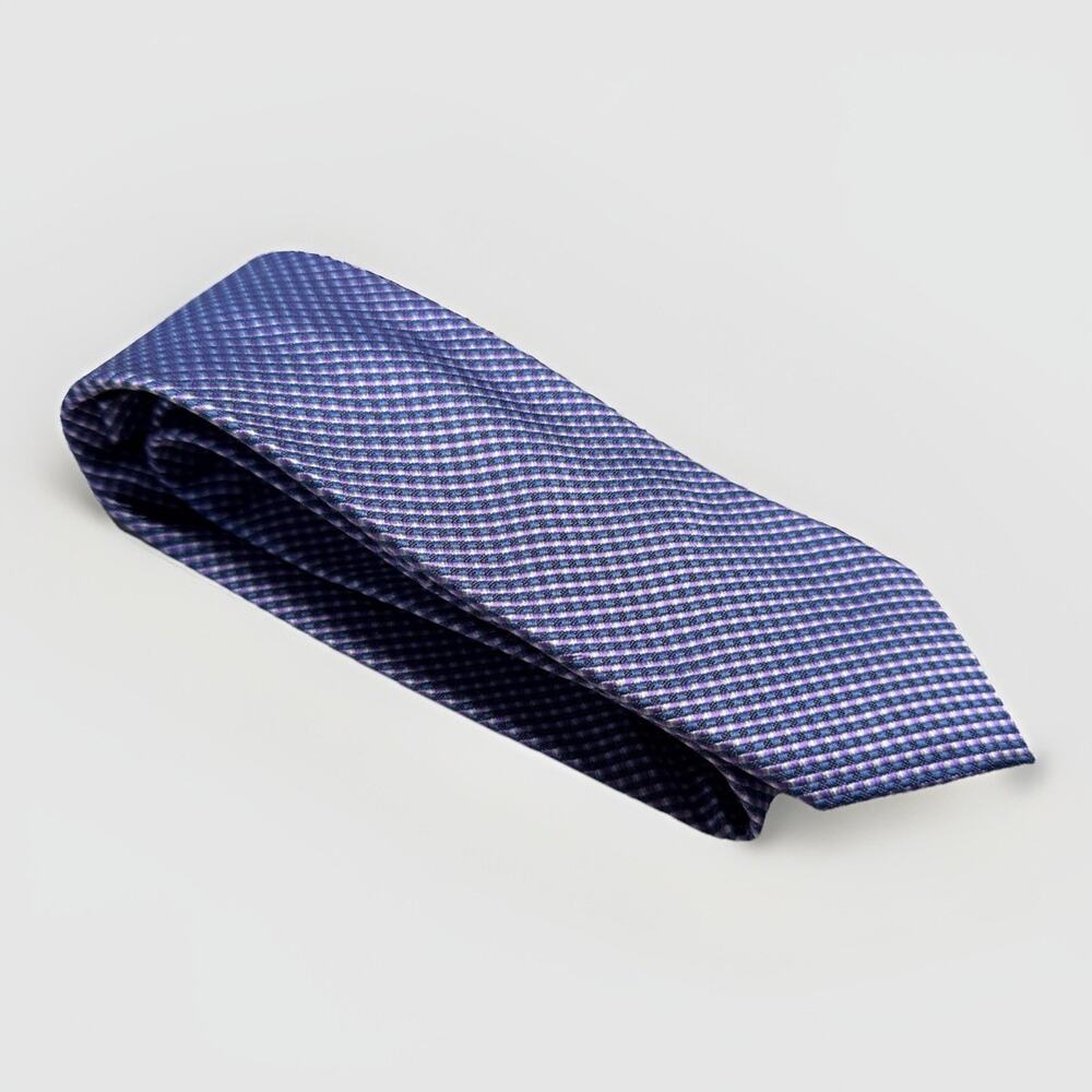 Pronto Uomo 100% Silk Tie Platinum Purple & Blue Check Hand Made 3.5” x 60”